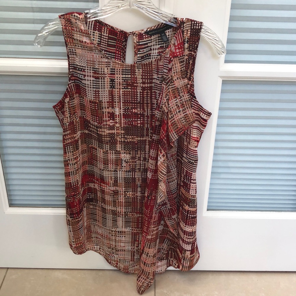 White House Black Market Multi-Color Plaid Asymmetrical Sleeveless Blouse.